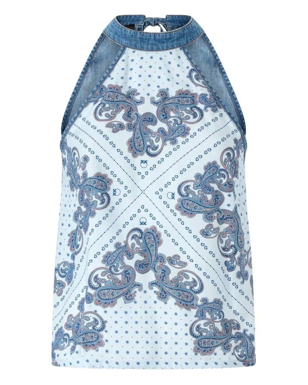 Pinko Blue Denim Top With Scarf Print