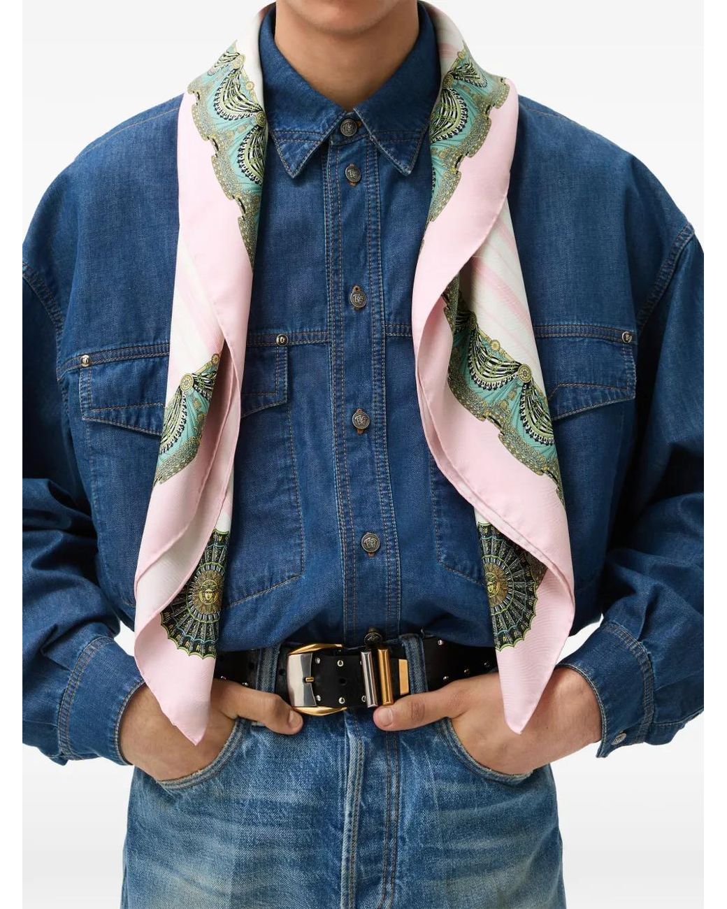 Versace White Printed Silk Twill Scarf 90 Cm