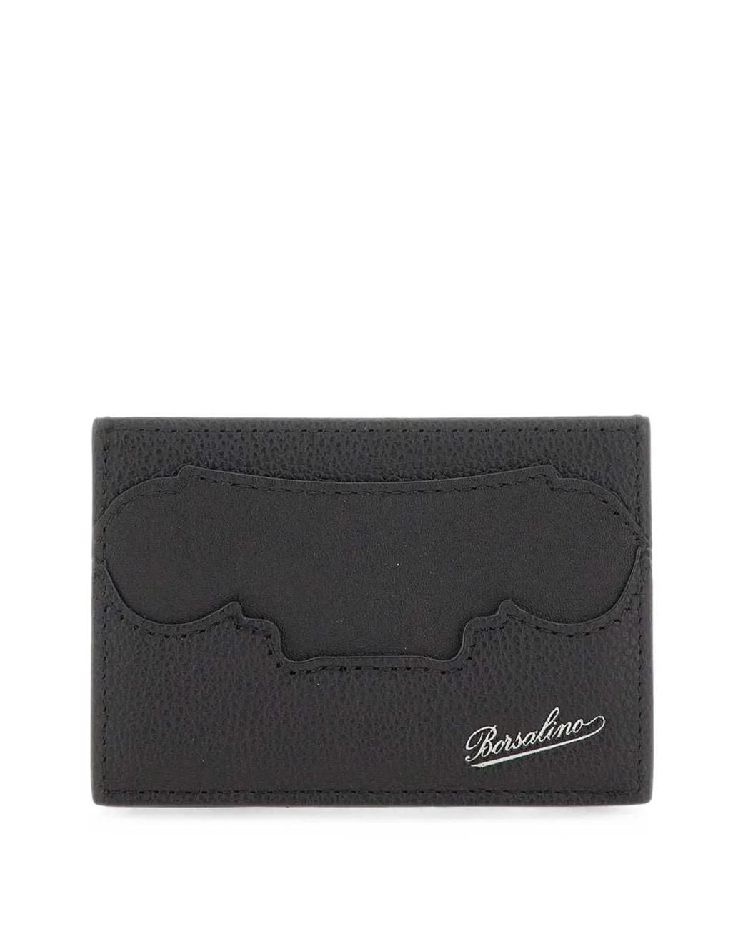 Borsalino Gray Logo-Print Card Holder