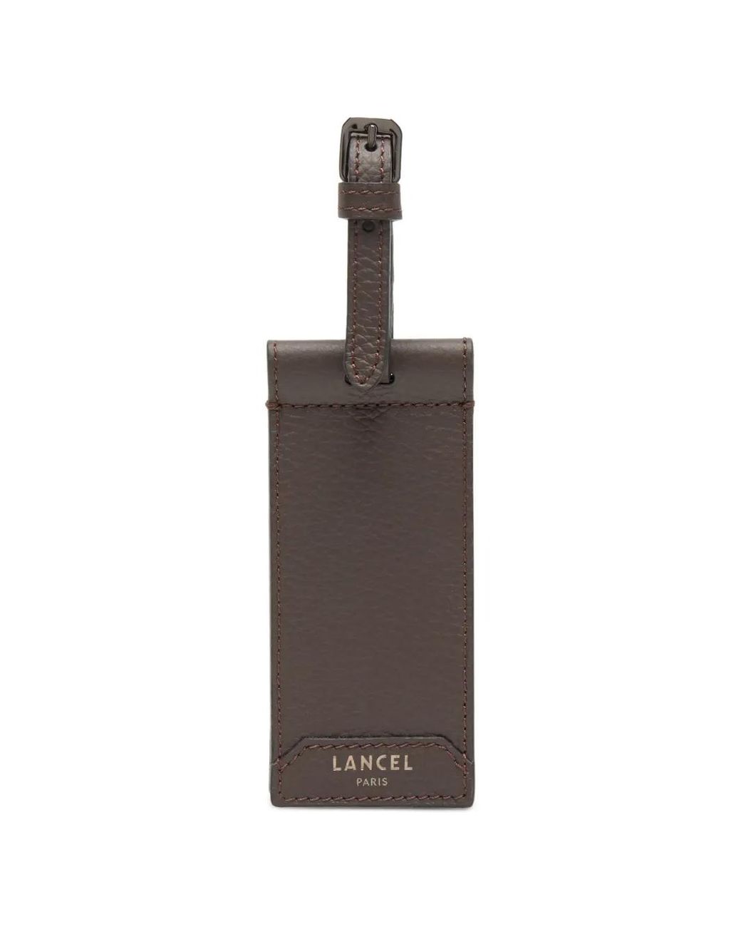 Lancel White Charlie Grained Luggage Tag