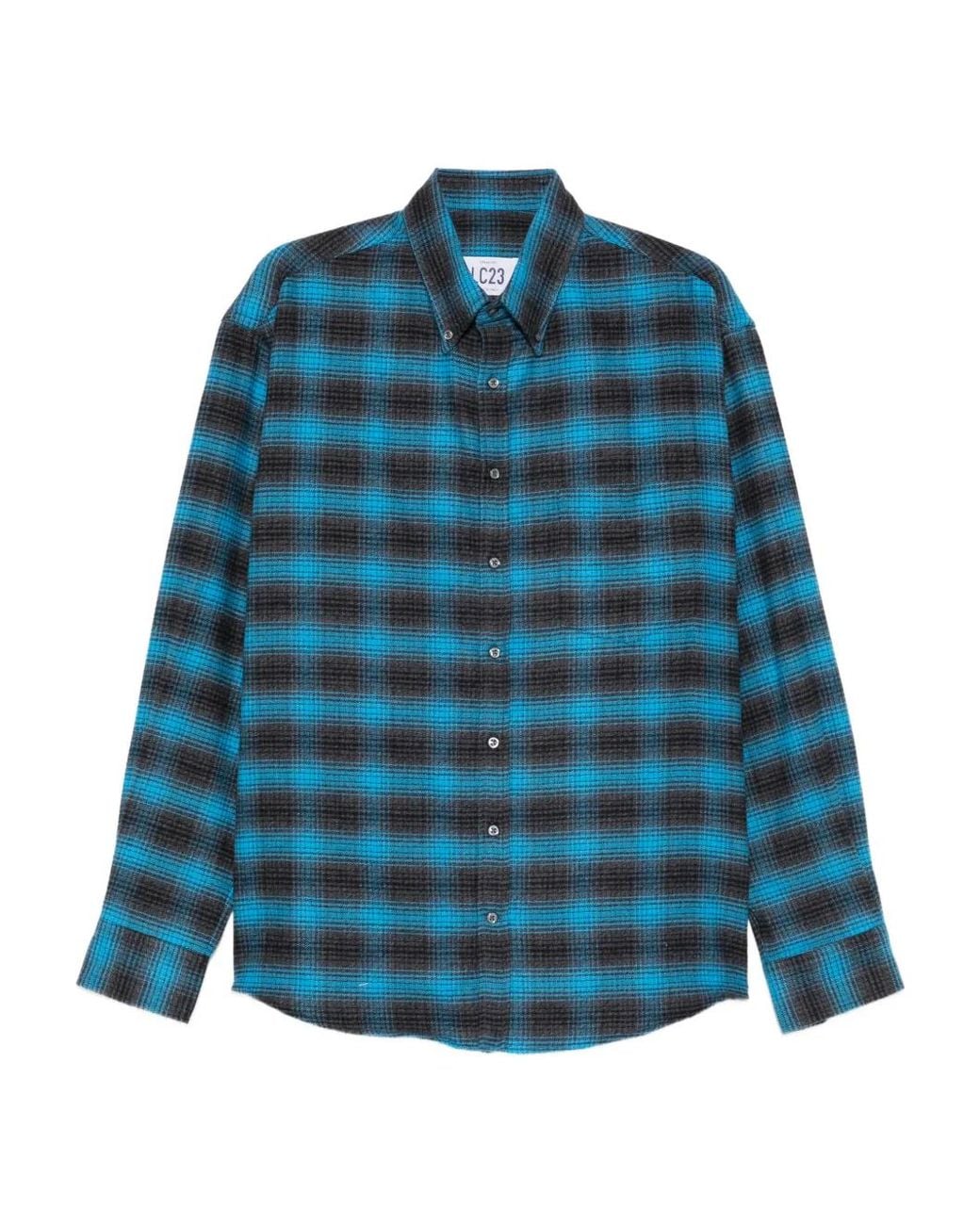 LC23 Blue Plaid-Pattern Buttoned Shirt for men
