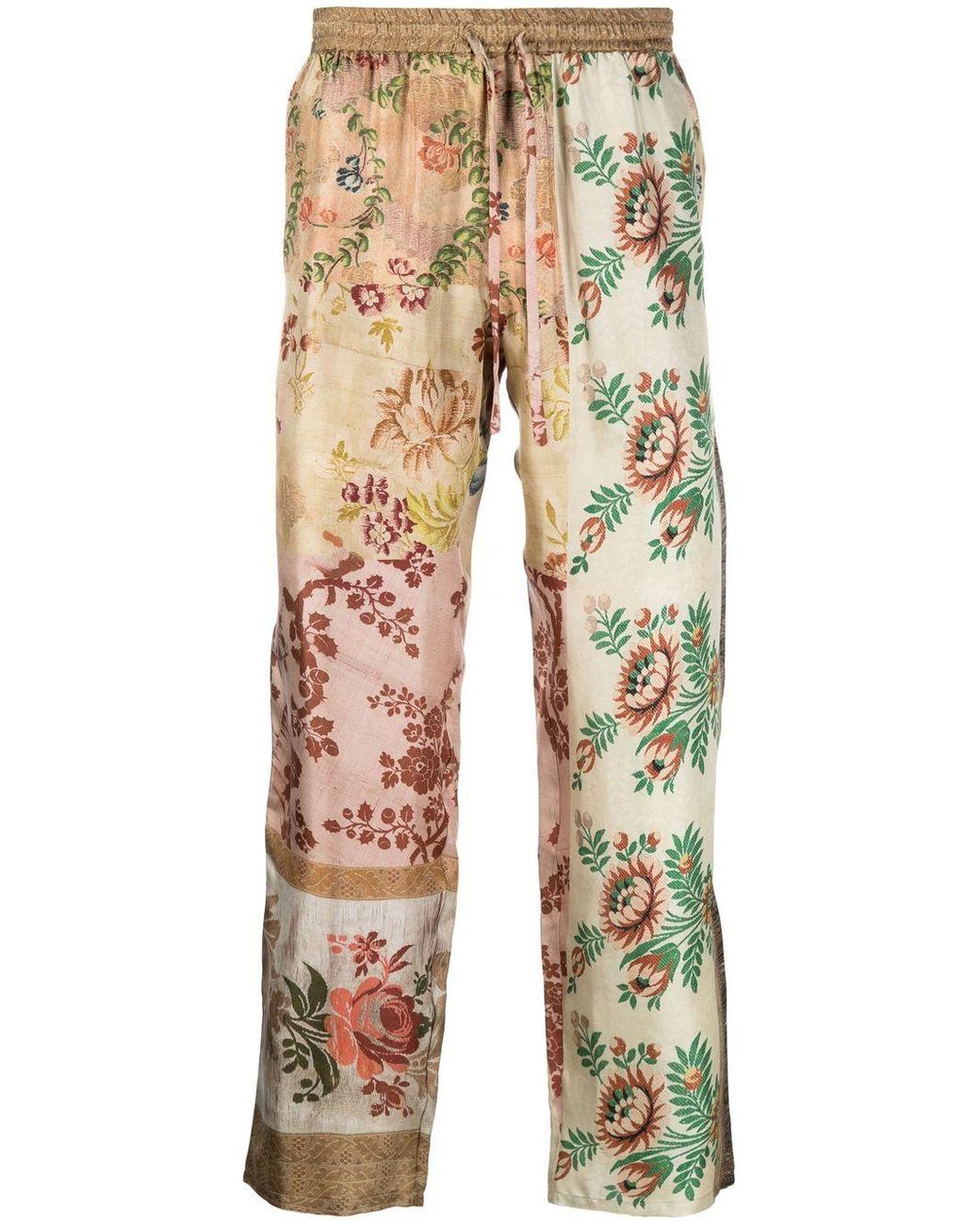 Patchwork floral-print silk trousers Neutrals Farfetch Clothing Pants Straight Leg Pants 