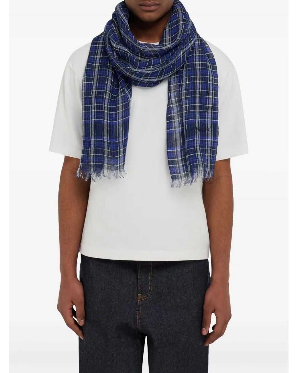 Ferragamo Blue Tartan Scarf for men