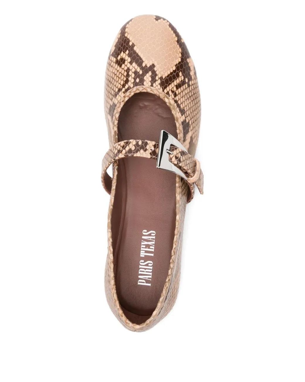 Paris Texas Brown Sveva Snakeskin Buckle Ballet Flats