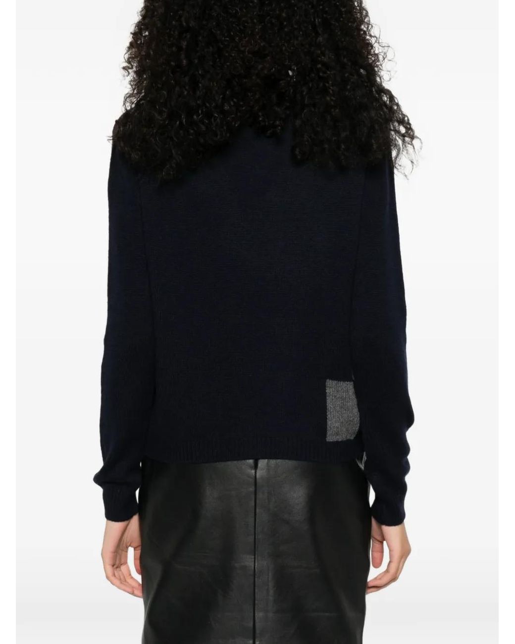 Prada Black Geometric-Pattern V-Neck Jumper