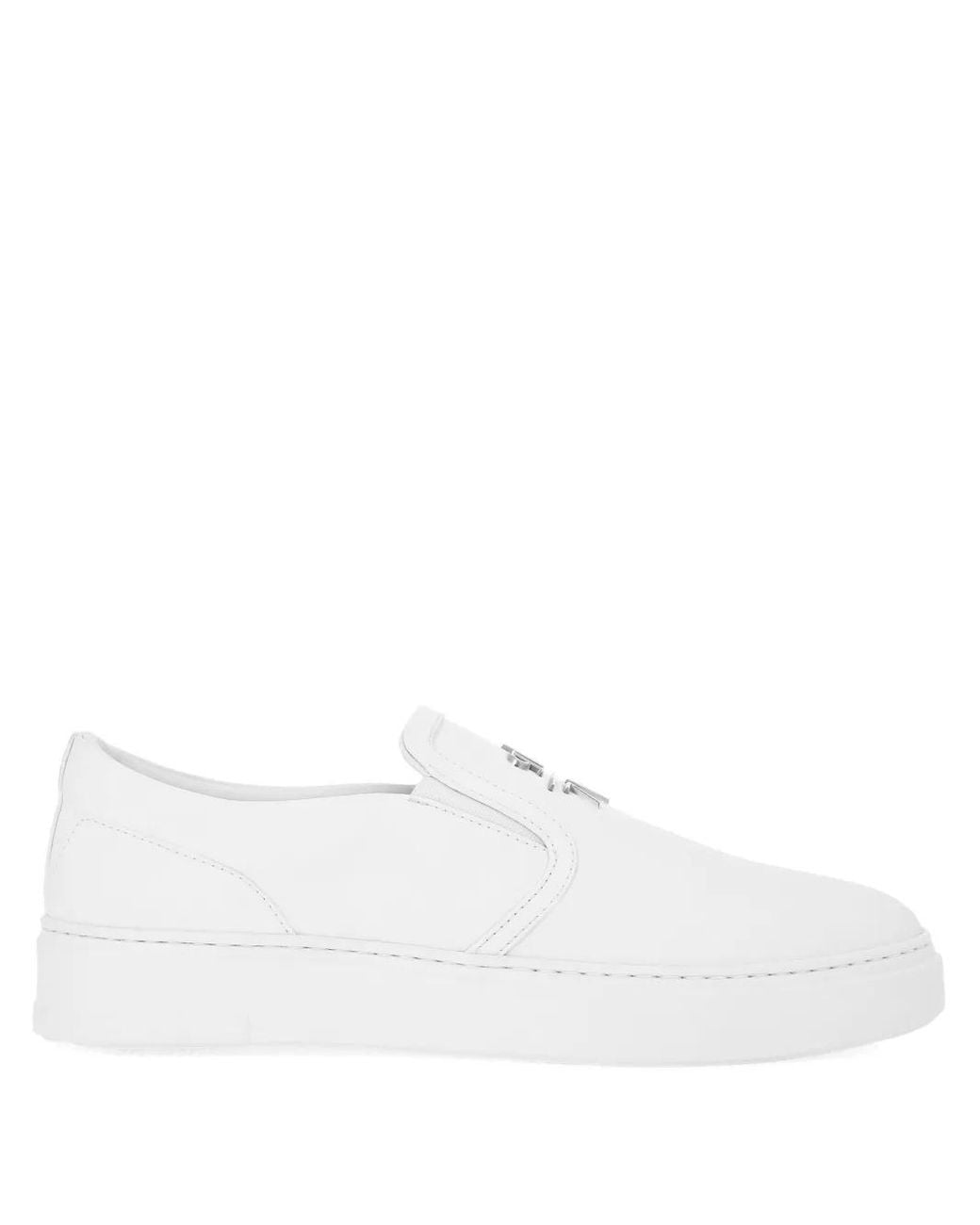 Philipp Plein White Leather Slip-On Sneakers