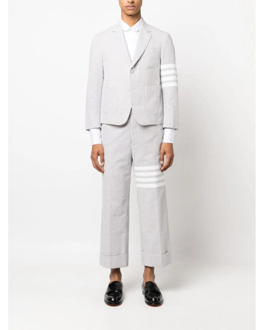 Thom Browne White Striped Single-Breasted Blazer for men