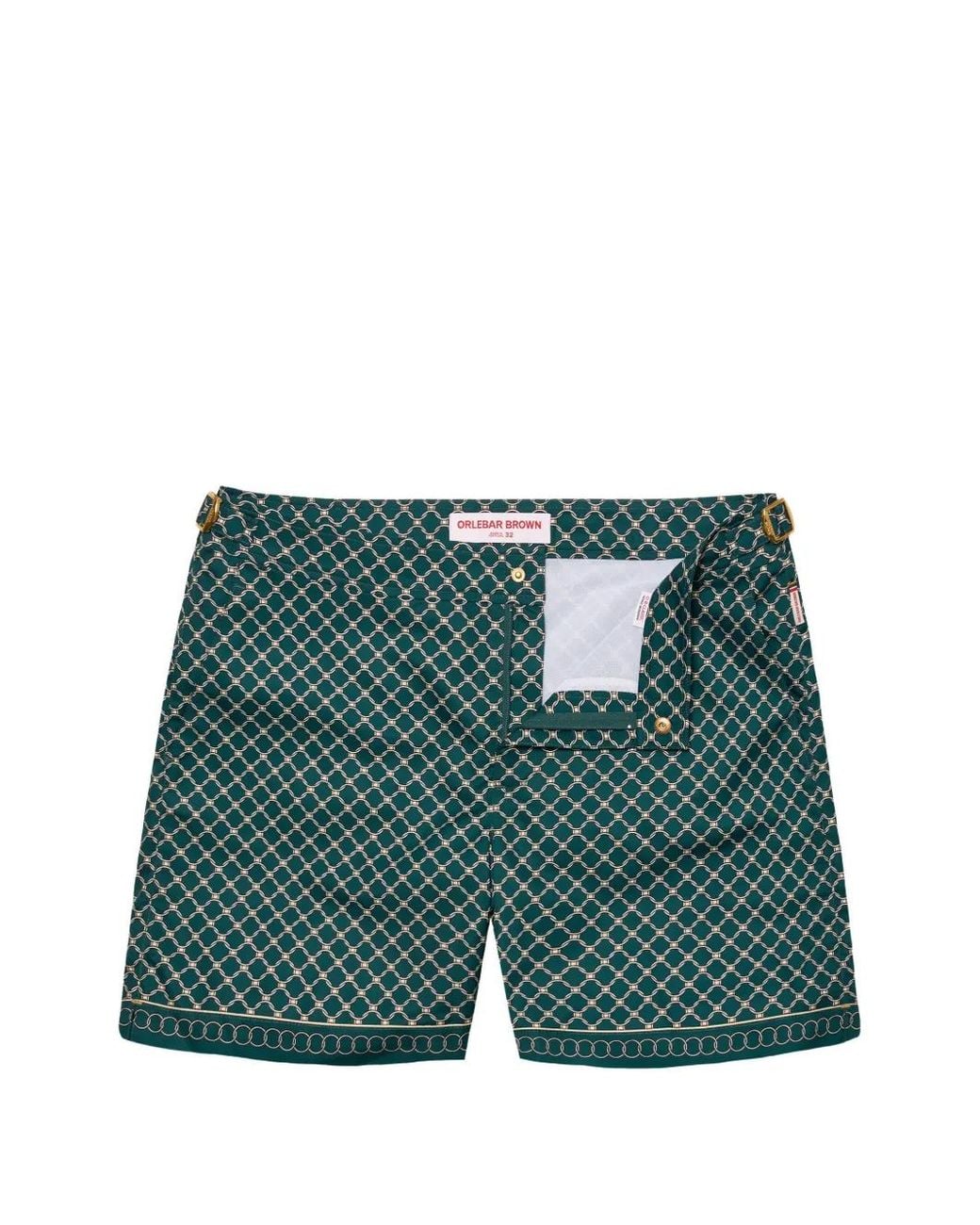 Orlebar Brown Green Bulldog Tessoro Border-Print Swim Shorts for men