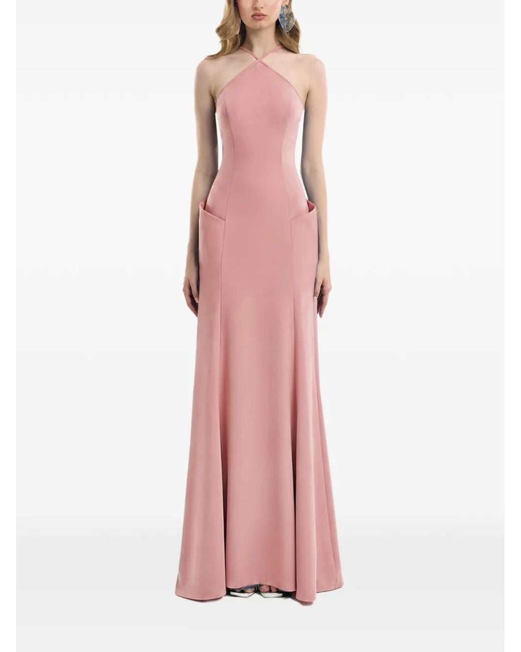 Gemy Maalouf Pink Halterneck Pocket-Detail Dress
