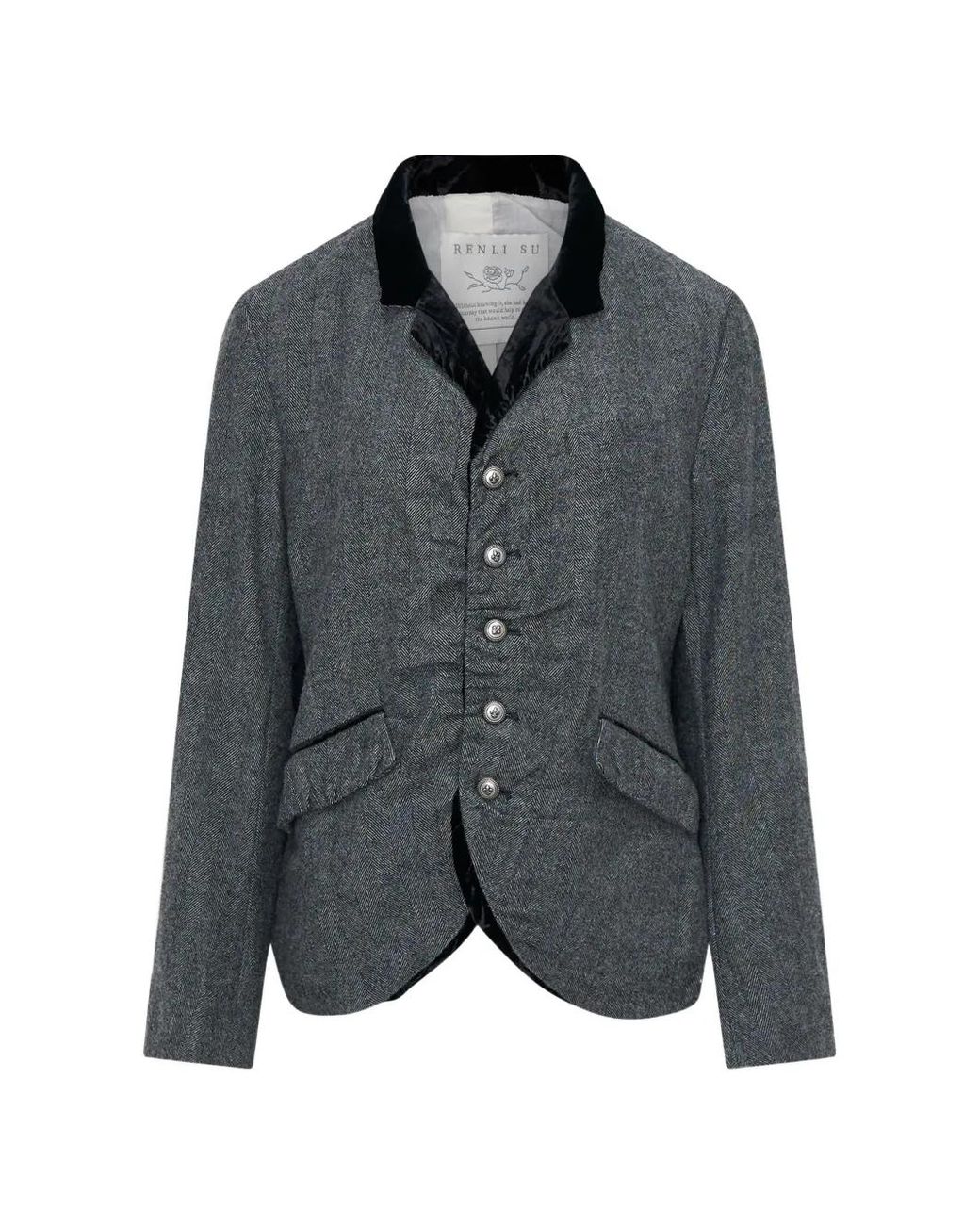 Renli Su Gray Herringbone-Weave Blazer