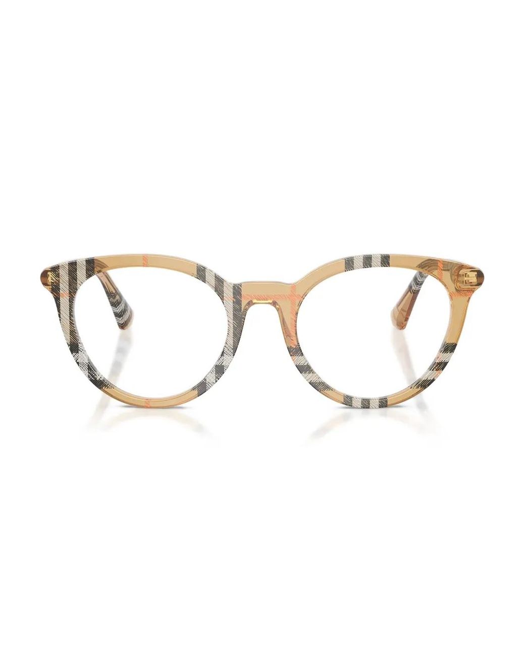 Burberry Natural Runde Brille Mit Karomuster