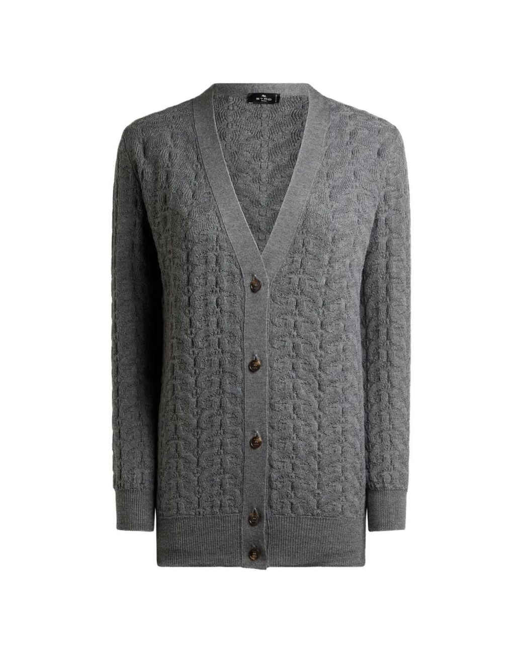Etro Gray Wool Cardigan With Paisley Detailing