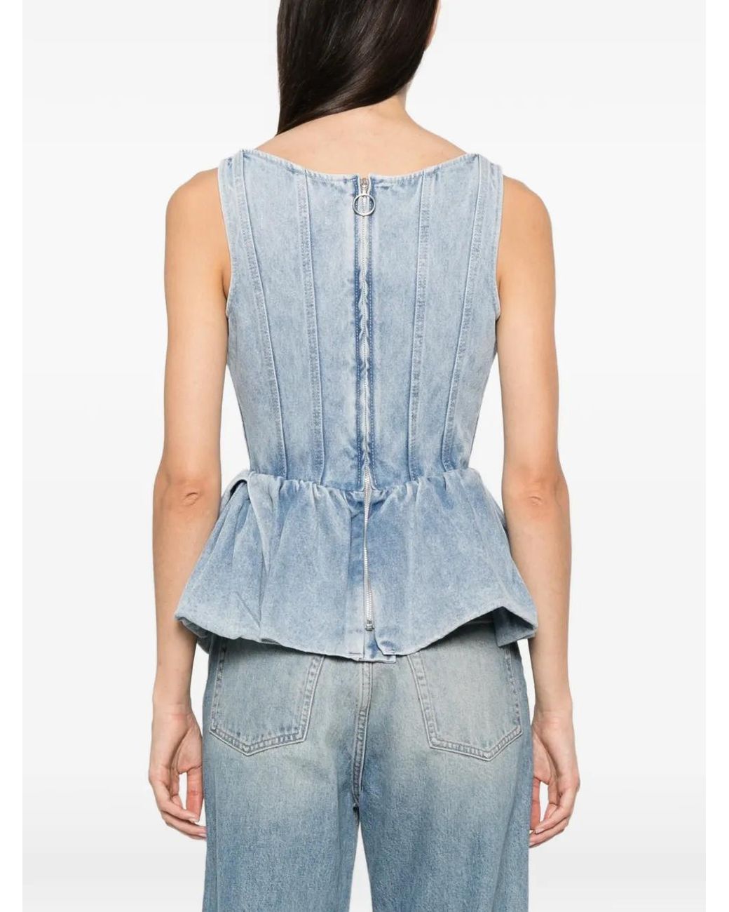 Marques'Almeida Blue Light Denim Peplum Corset Top