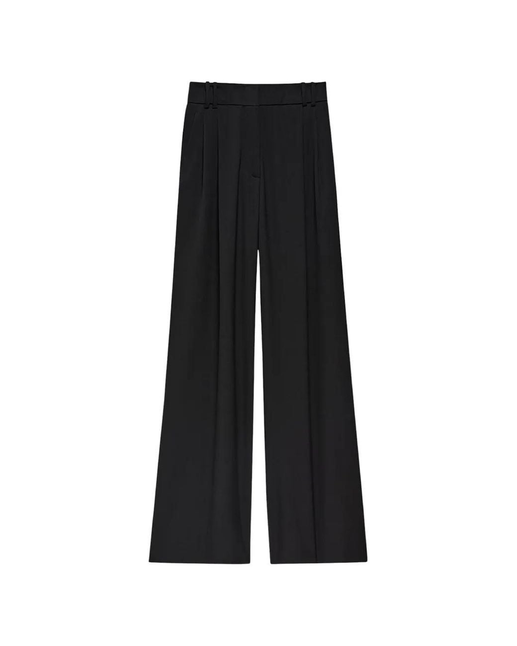 Another Tomorrow Black Twill Pleated Wide-Leg Trousers