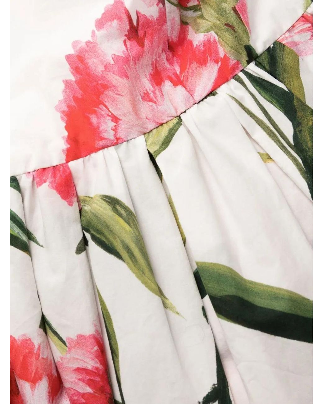 Dolce & Gabbana Red Longuette Dress With Carnation Print