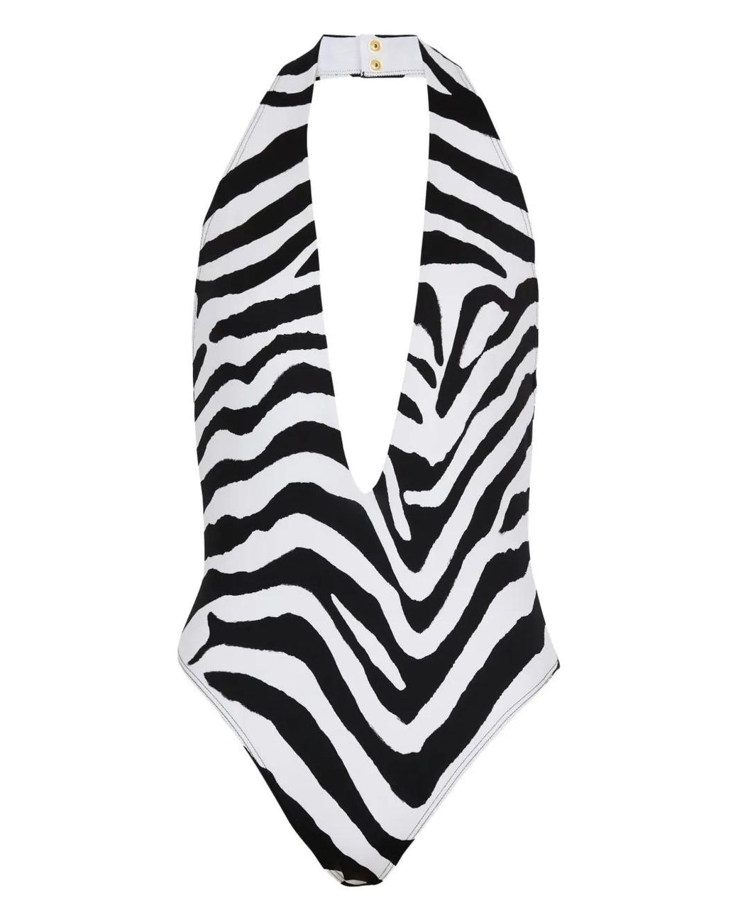 Balmain White Zebra One-Piece Swimsuit