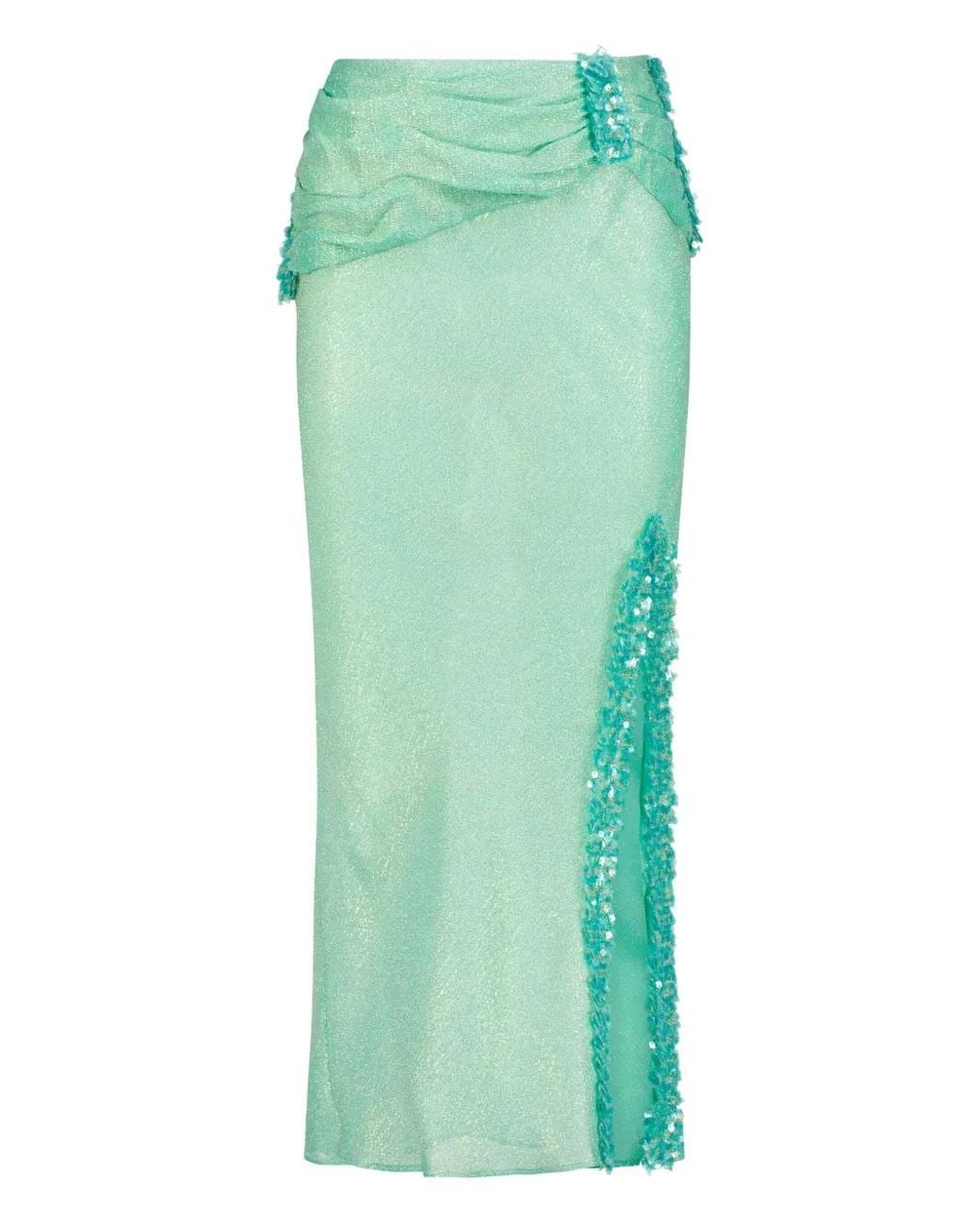 SANA OSMANI Green Delta Ruched Slit Maxi Skirt