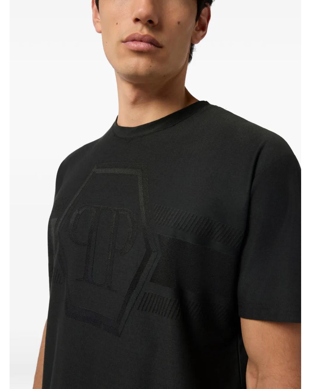 Philipp Plein Black Hexagon Round-Neck T-Shirt for men