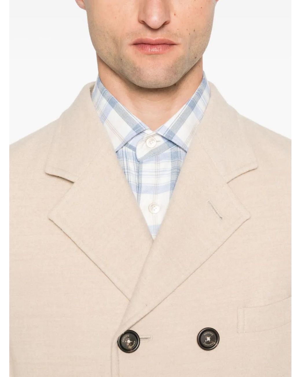 Eleventy Natural Double-Breasted Coat for men
