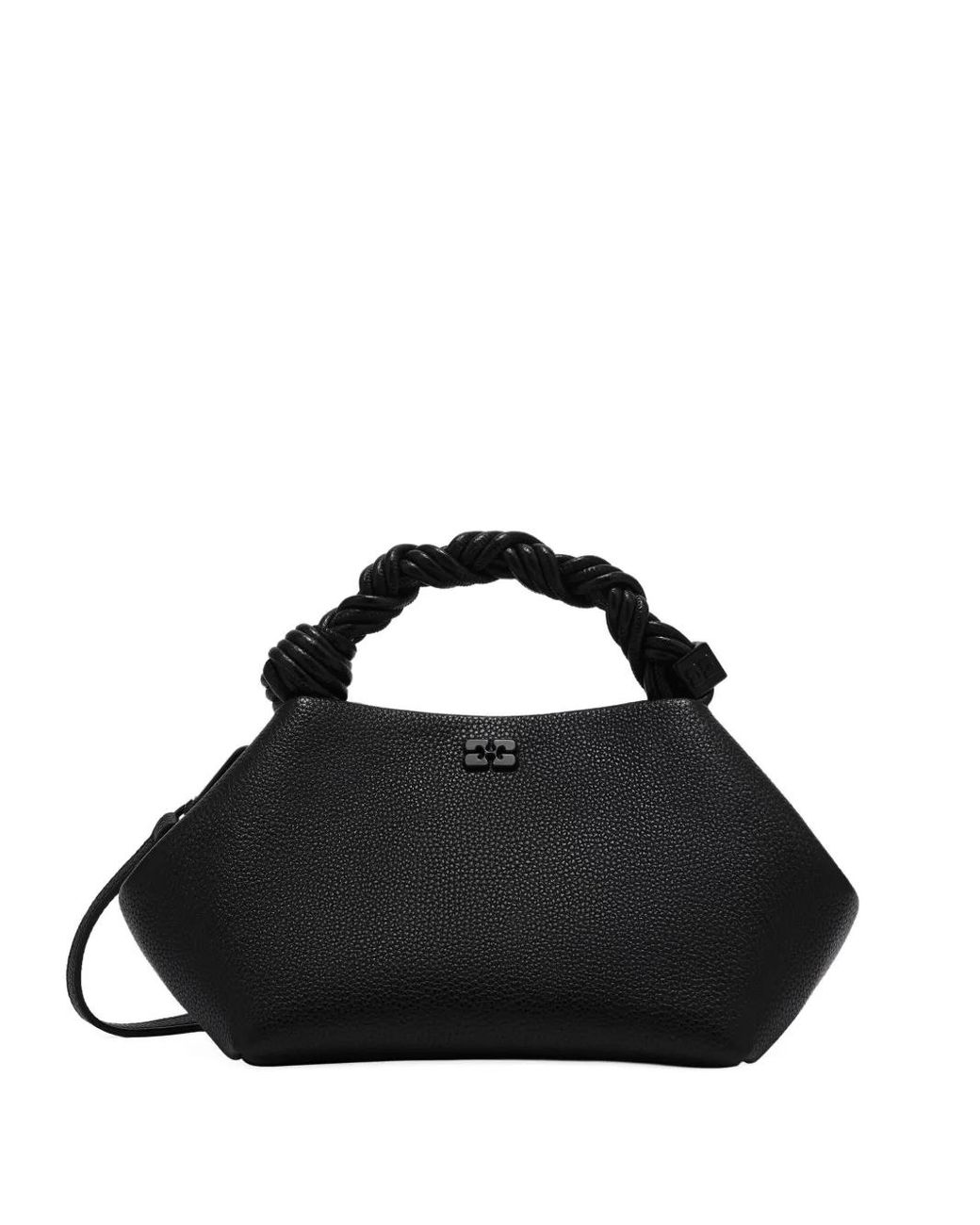 Ganni Black Compact Bou Tote Bag With Twisted Handles