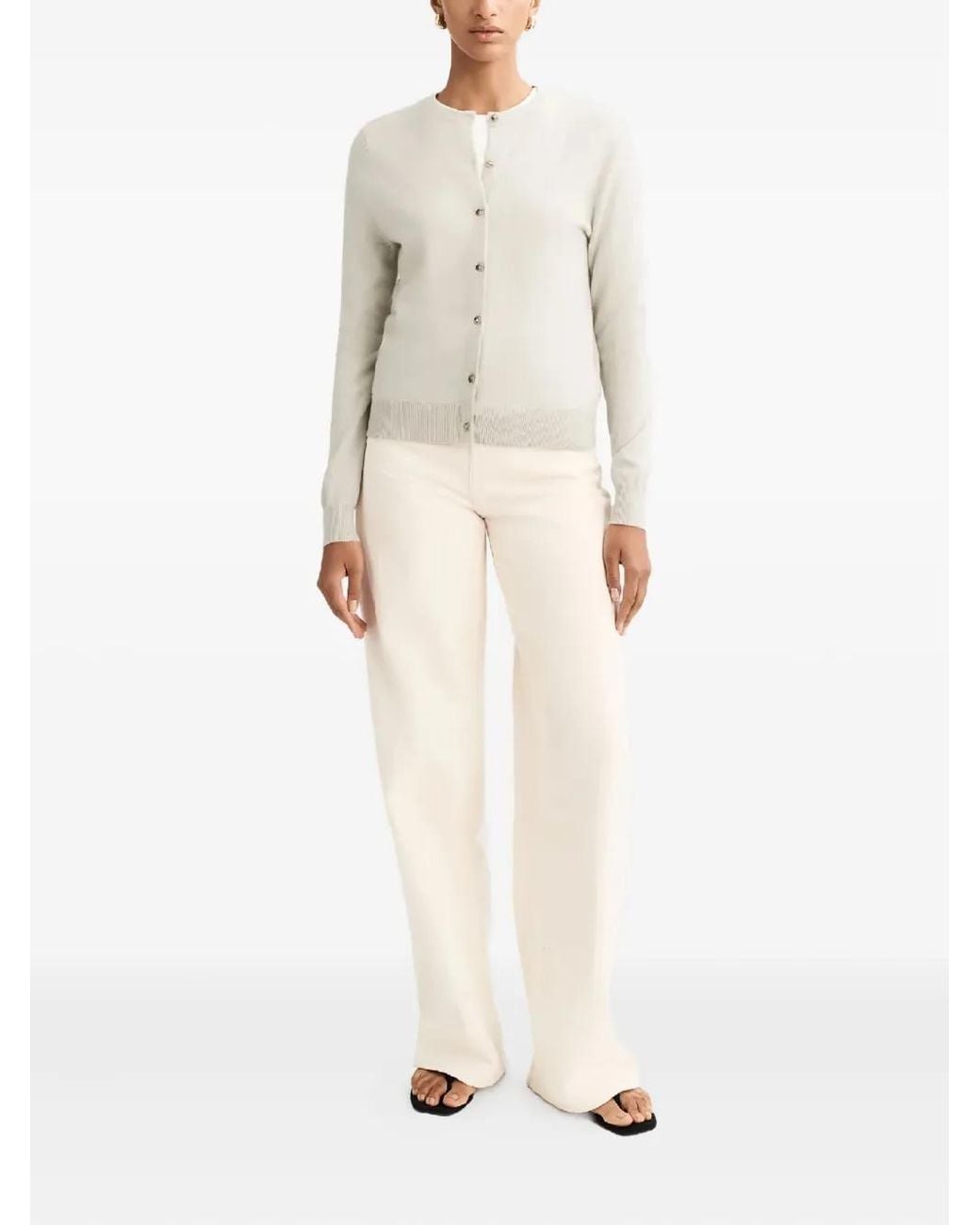 Soft Goat White Round-Neck Cardigan
