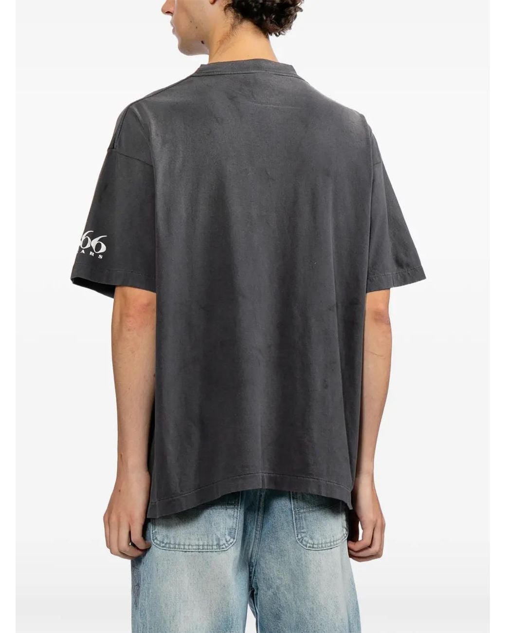 SAINT Mxxxxxx Black Logo-Print Distressed T-Shirt for men
