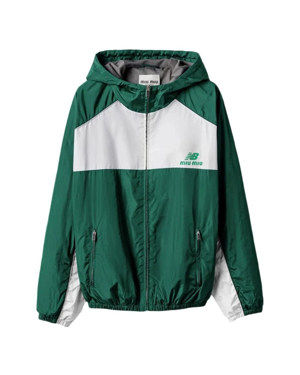 Miu Miu Green X Logo-Print Hooded Bomber Jacket