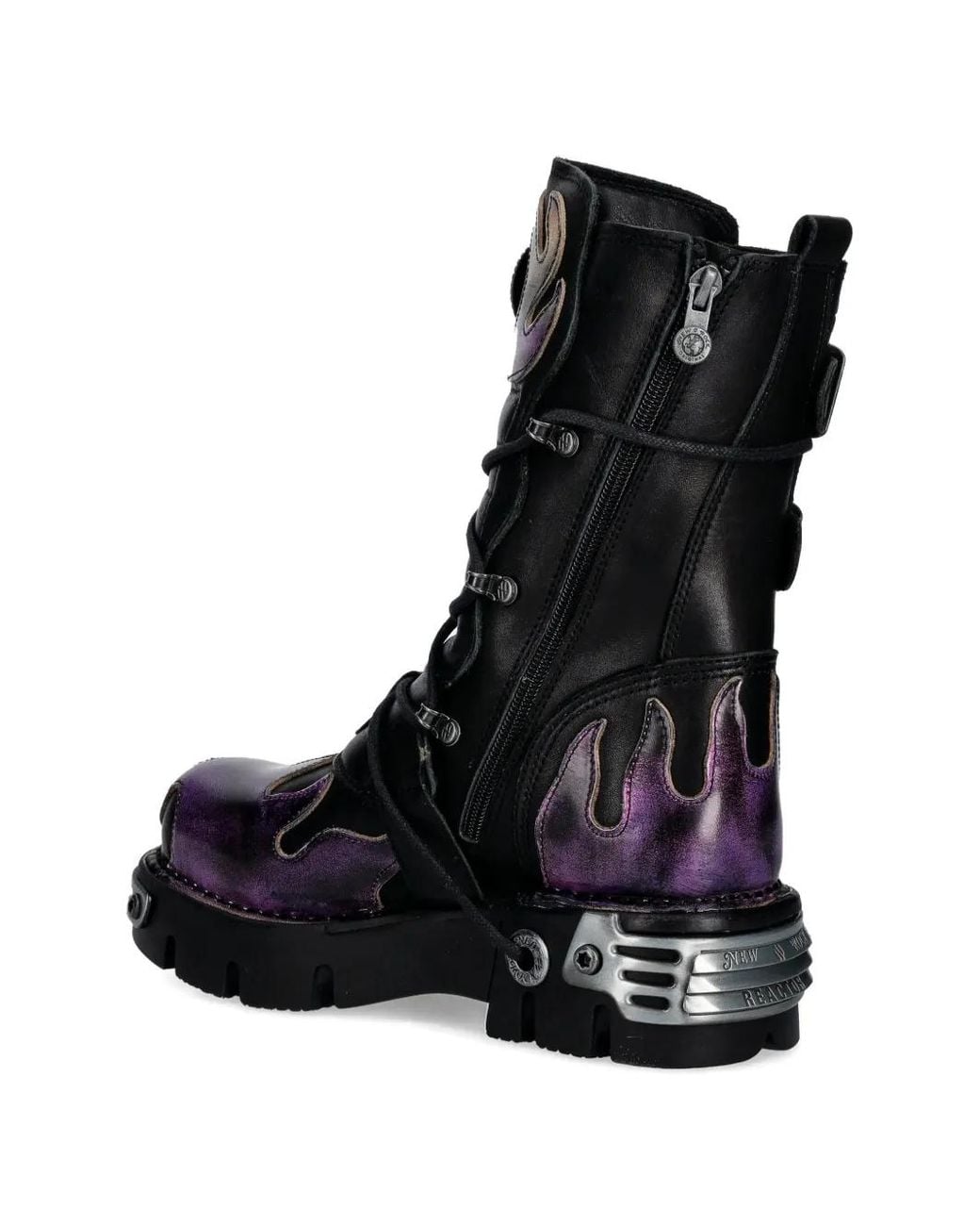 New Rock Flame-Design Leather Boots in Black | Lyst