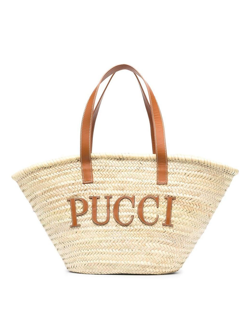 Emilio Pucci Leather Large Straw Tote Bag - Lyst