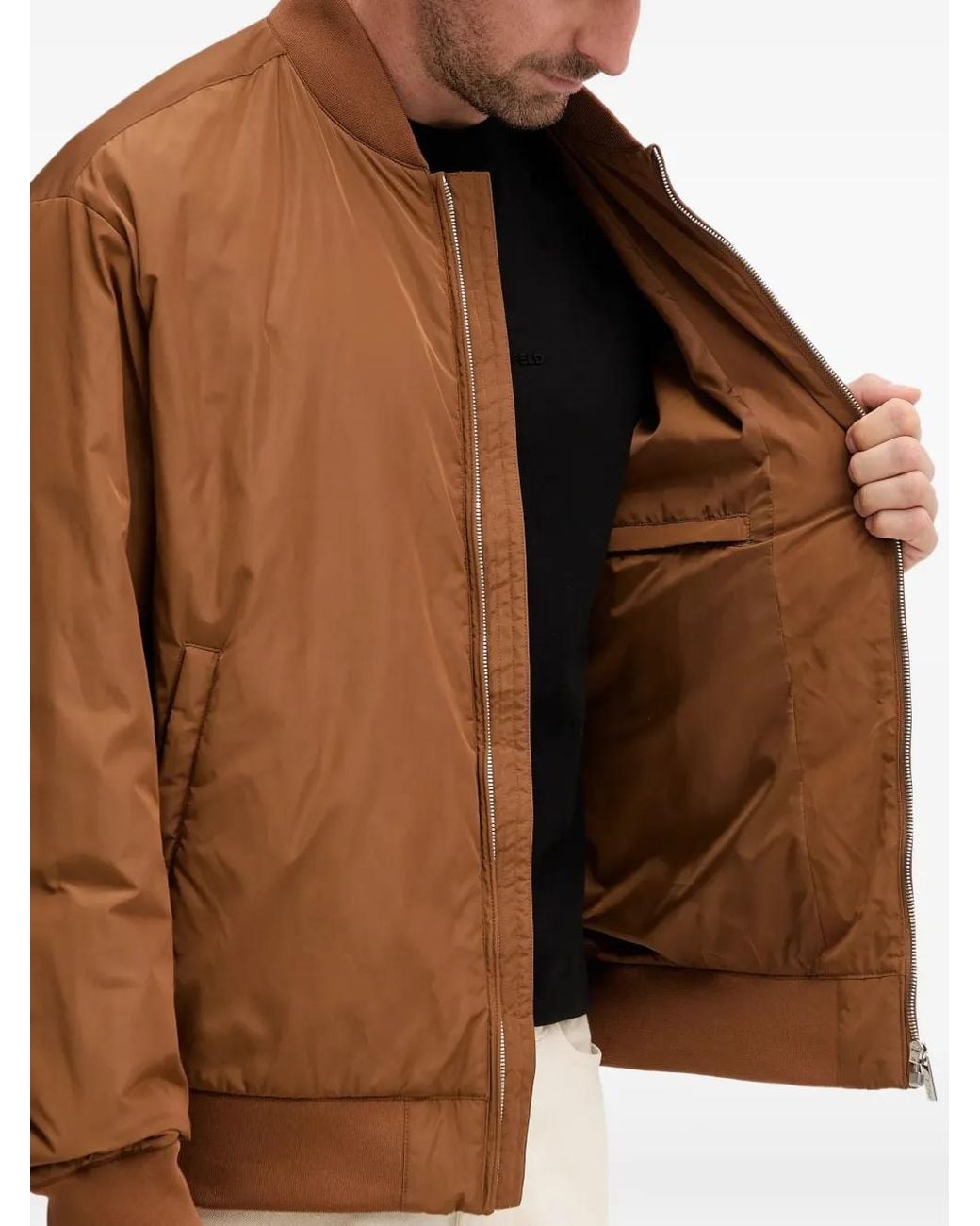 Karl Lagerfeld Brown Logo-Embroidered Bomber Jacket for men