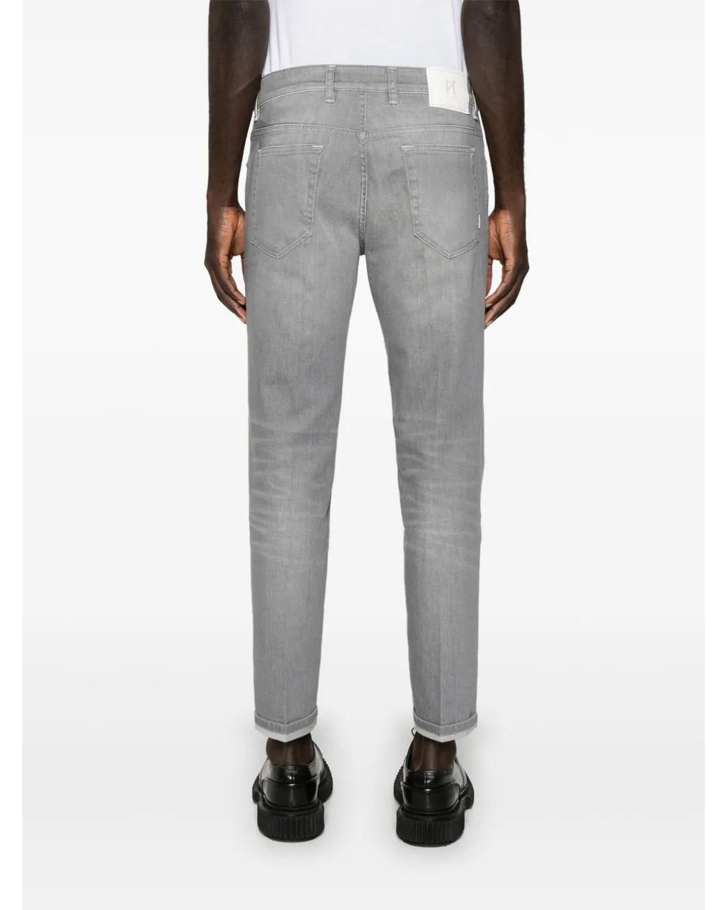 PT Torino Gray Stonewashed Tapered Jeans for men