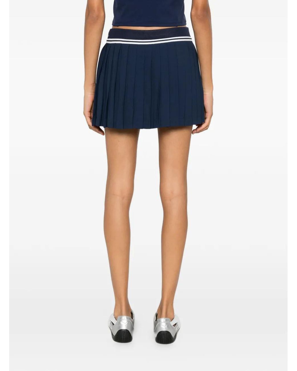 Sporty & Rich Blue Abigail Logo-Embroidered Pleated Skirt