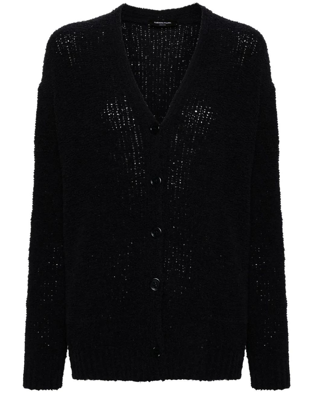 Fabiana Filippi Black V-Neck Bouclé-Knit Cardigan
