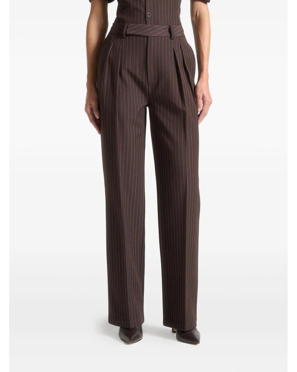 Manière De Voir Brown Julie Pinstripe Twin Pleat Tailored Trousers