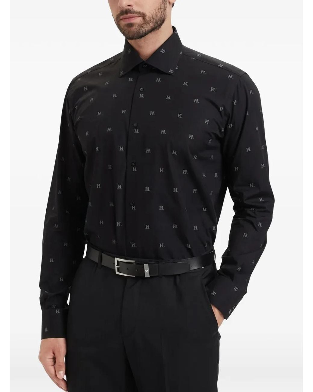 Karl Lagerfeld Black Logo-Monogram Shirt for men