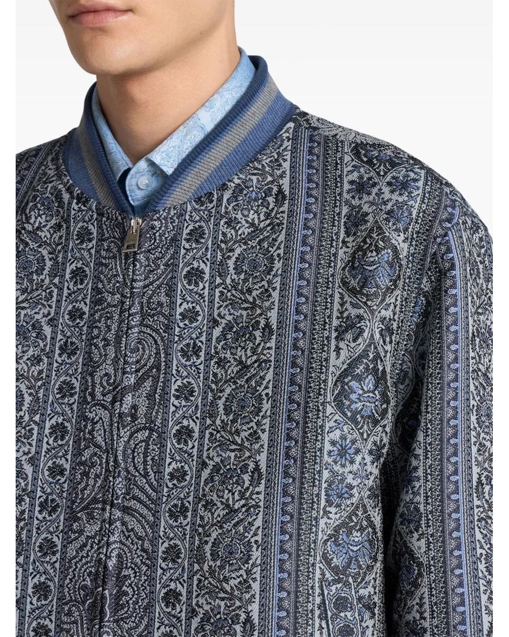 Etro Blue Floral Jacquard Bomber Jacket for men