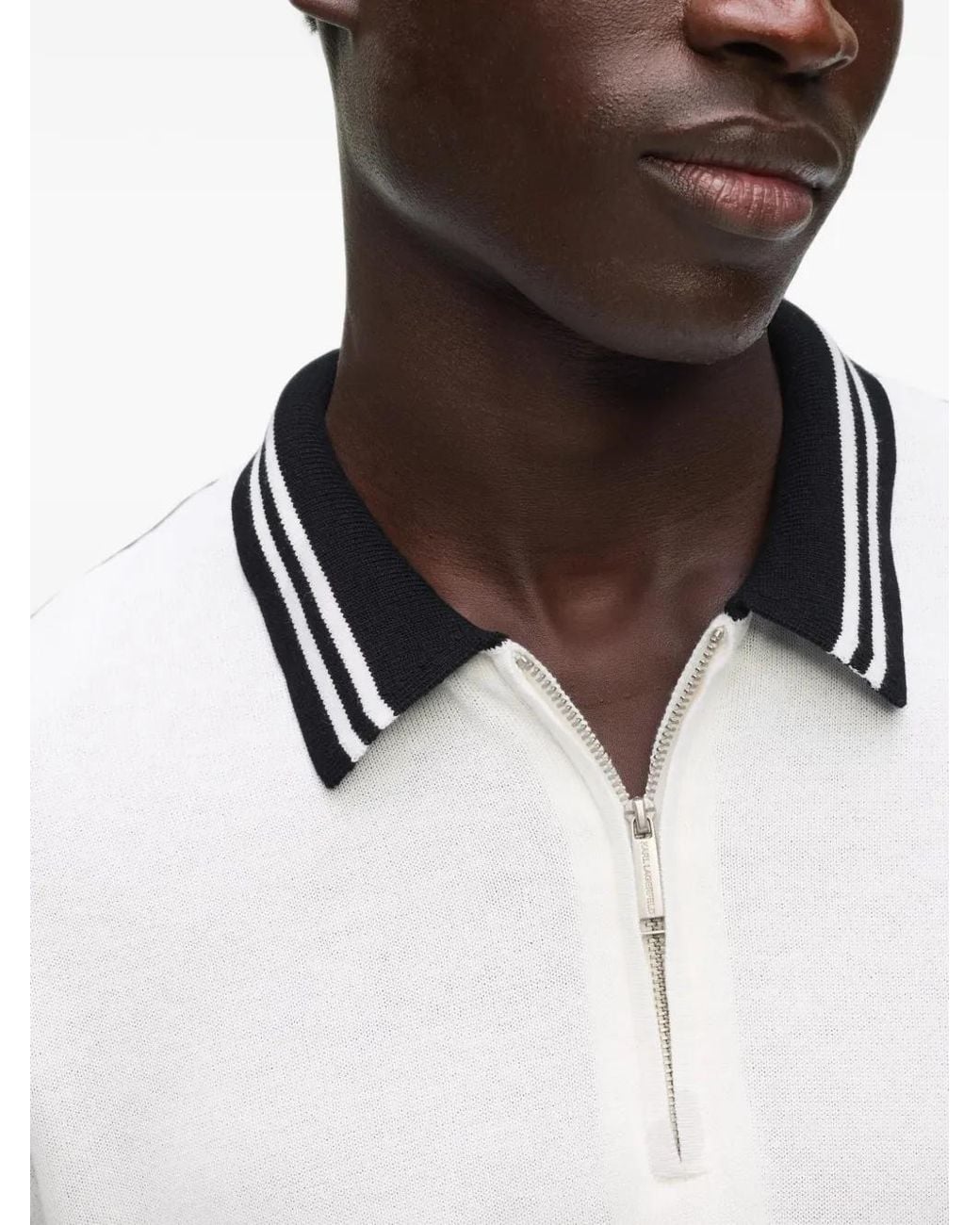 Karl Lagerfeld White Karl Dna Knitted Zip Polo Shirt for men