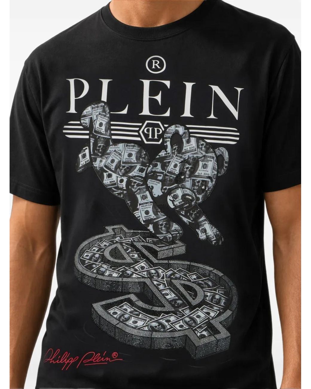 Philipp Plein Black Round Neck T-Shirt Teddy Dollar for men