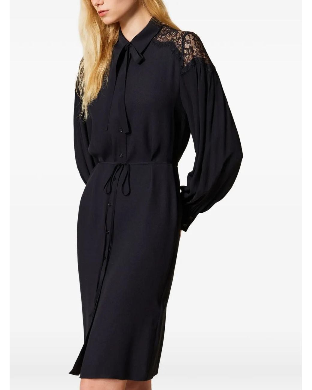 Twinset Blue Midi Georgette And Lace Dress