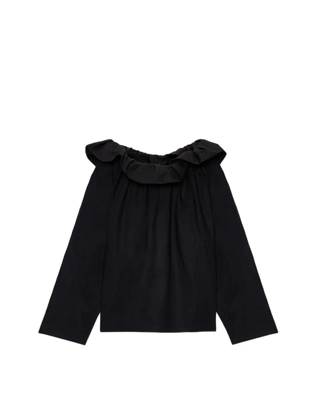 MSGM Black Ruffled-Neck Blouse