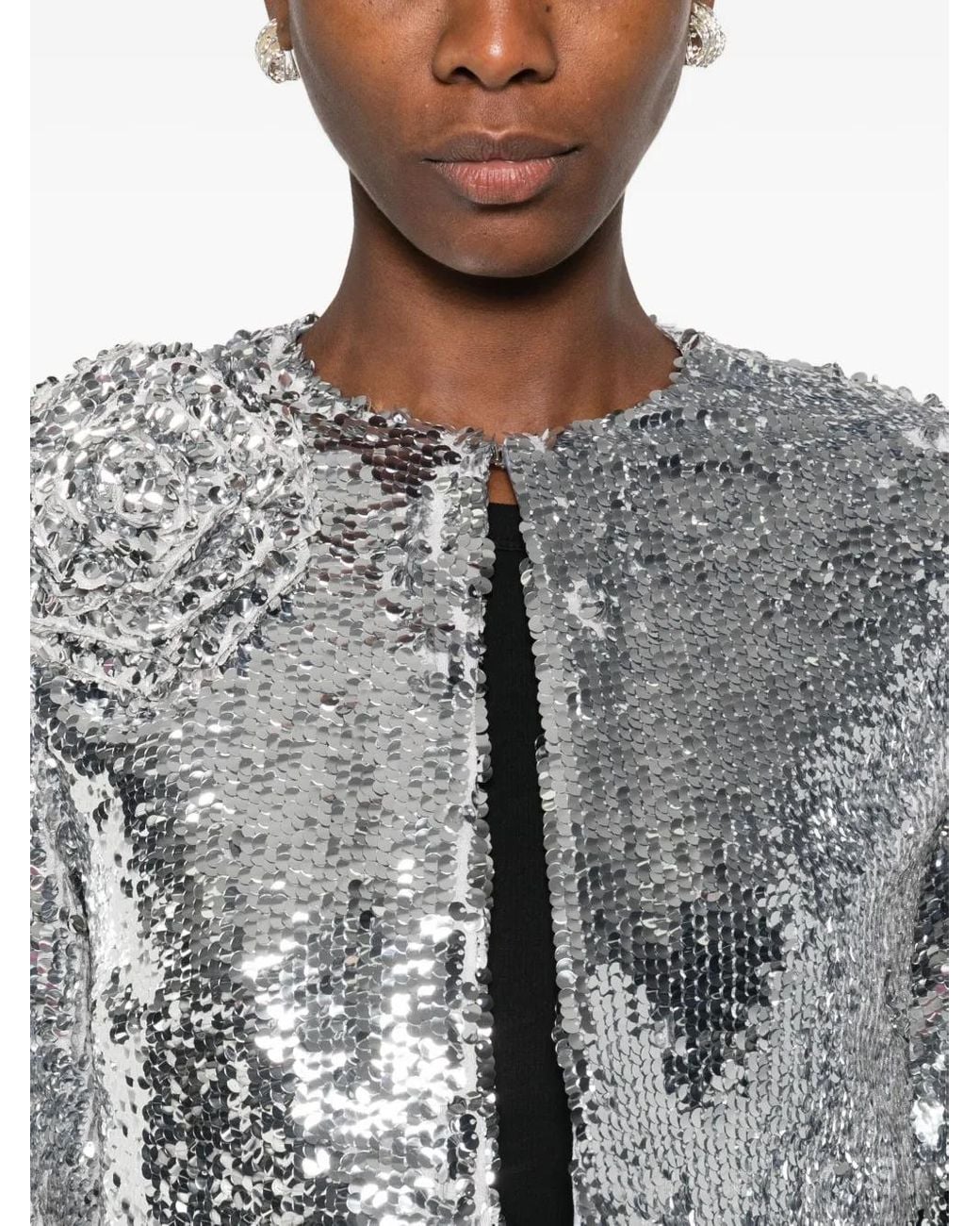 GIUSEPPE DI MORABITO White Rose-Embellished Sequin Jacket