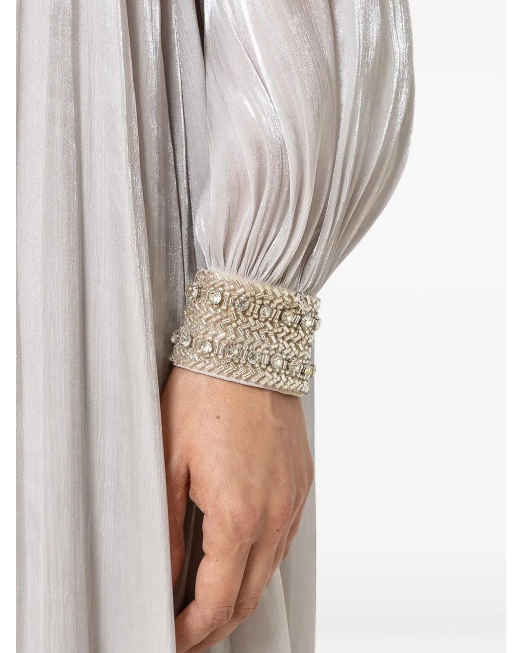 Nissa White Crystal-Detail Chiffon Midi Dress