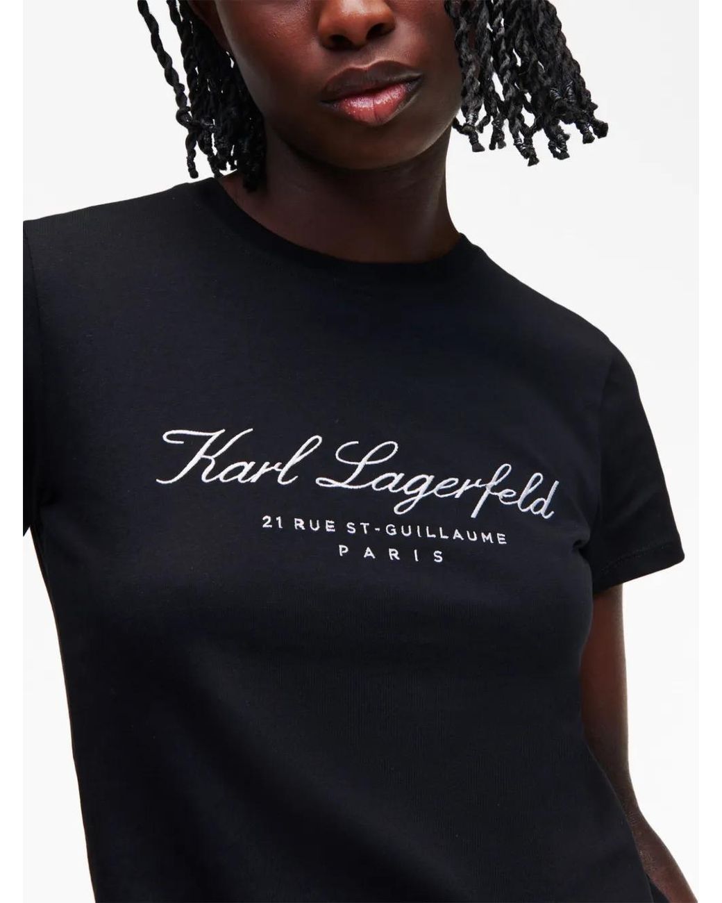 Karl Lagerfeld Black Hotel Karl Embroidered-Logo T-Shirt
