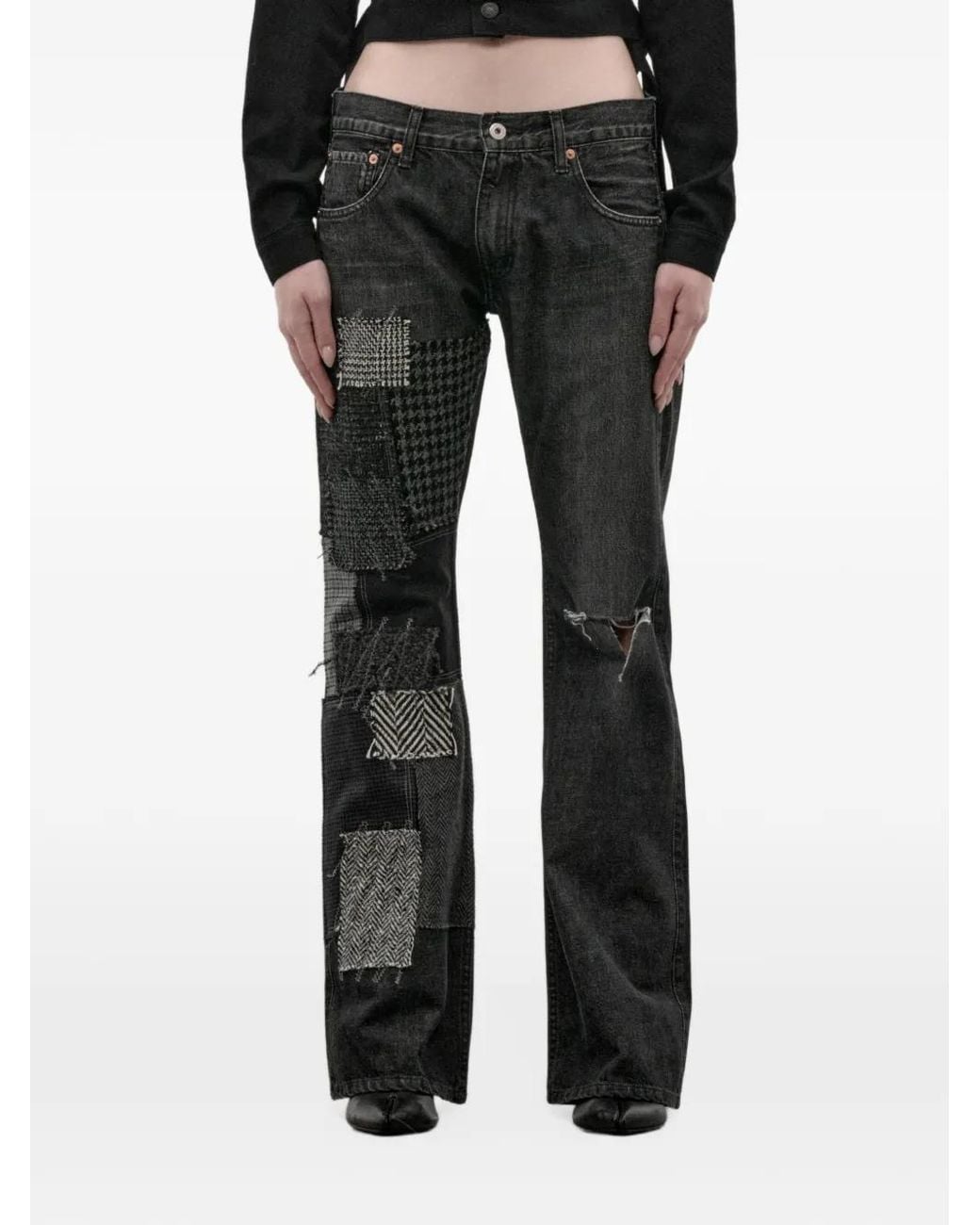 Junya Watanabe Black Patchwork Low-Rise Flared Jeans