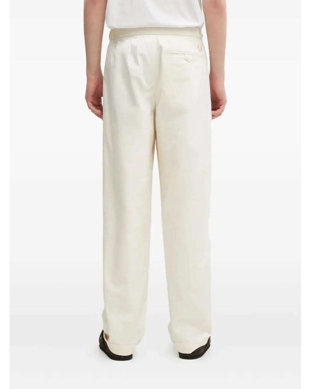 Fred Perry White Pleated-Front Trousers for men