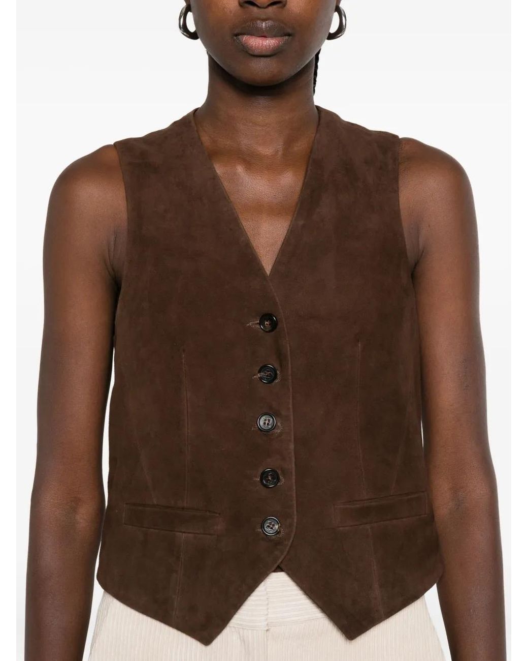 GIUSEPPE DI MORABITO Brown Button-Fastening Suede Waistcoat