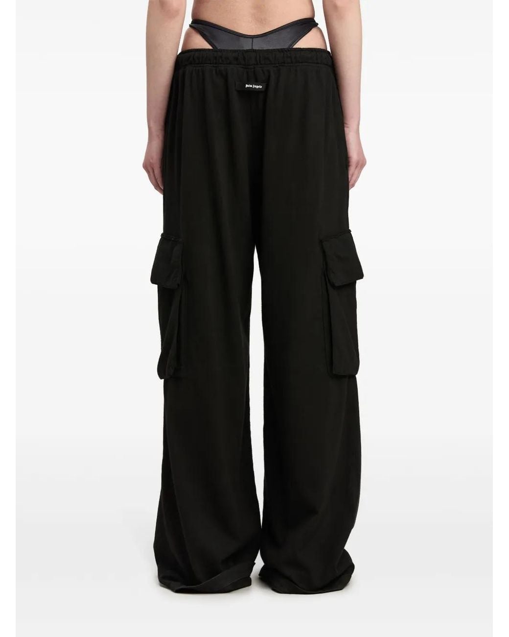 Palm Angels Black Wide-Leg Cotton Cargo Trousers