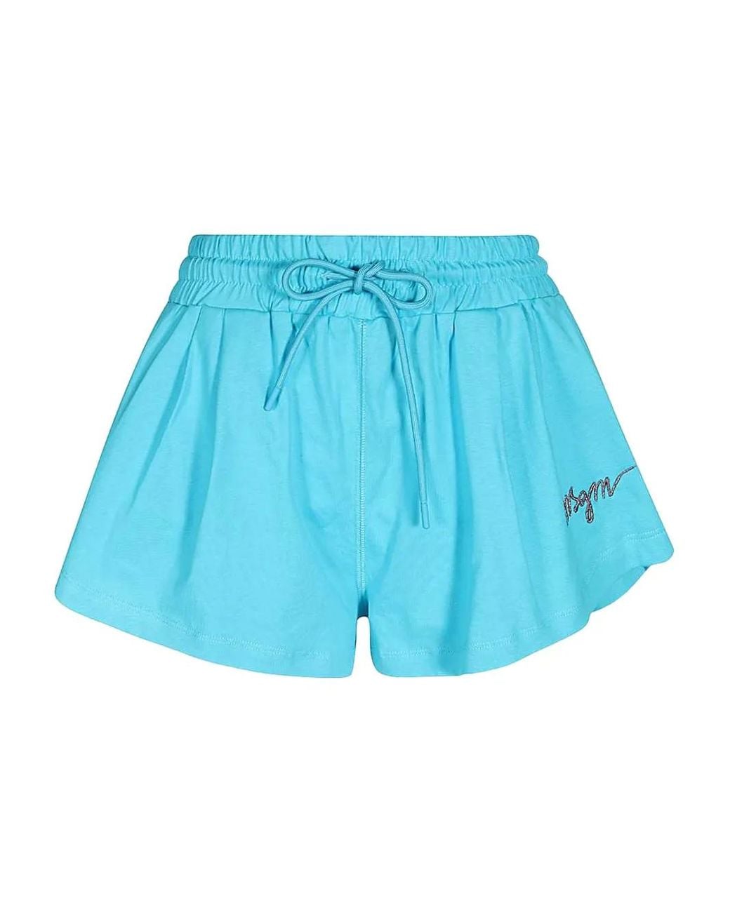 MSGM Blue Elasticated-Waistband Embroidered-Logo Shorts