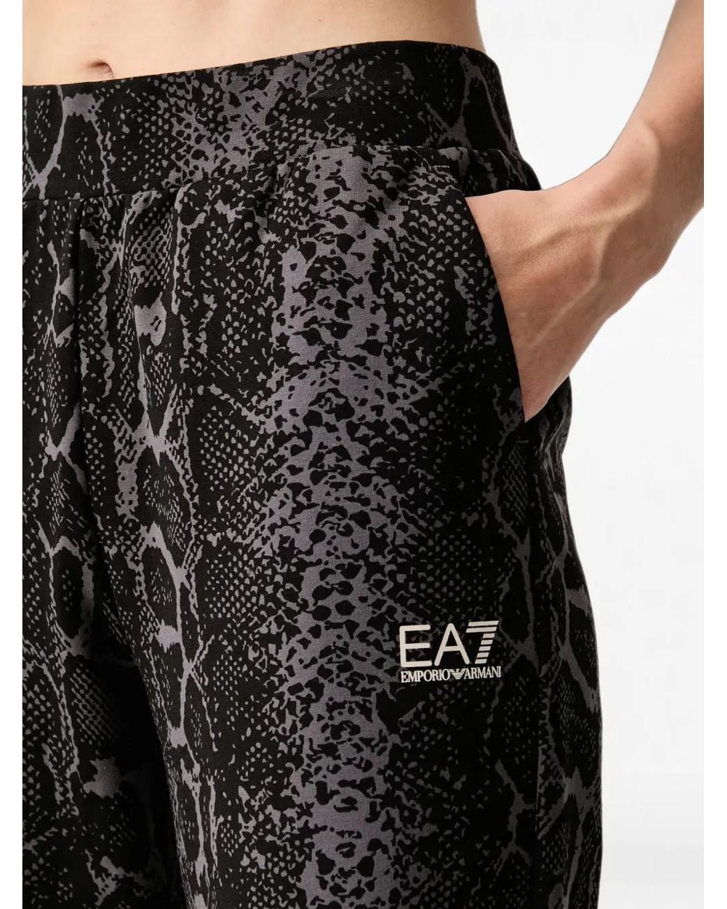 EA7 Black Snake-Print Track Pants