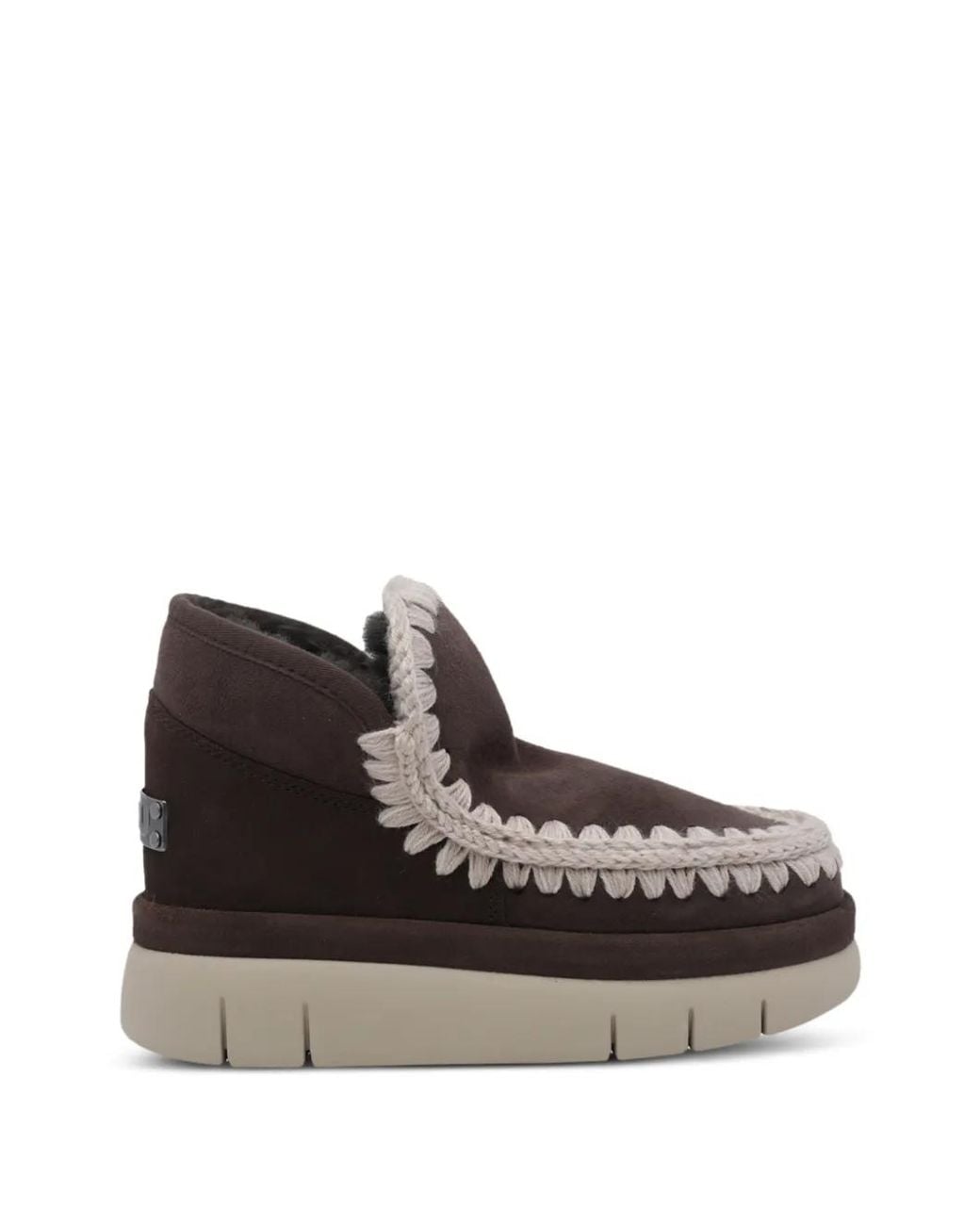 Mou Brown Eskimo Bounce Crochet-Trim Platform Ankle Boots